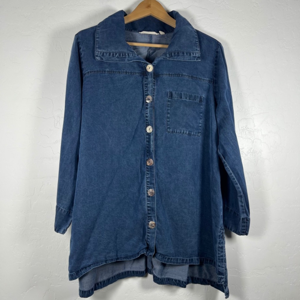 Soft Surroundings Tencel Lyocell Denim Tunic Shirt Blue XL 28W25